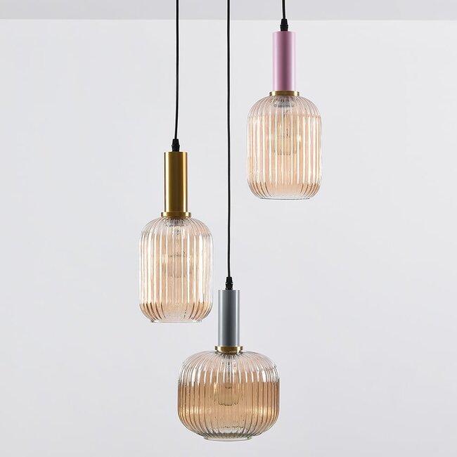 Suspension Amelia 3 lumières - verre nervuré