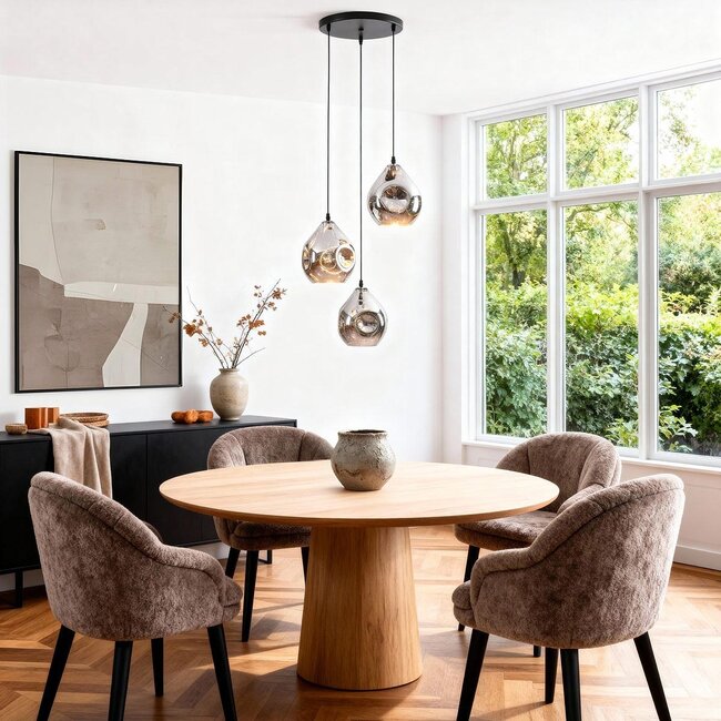 Suspension design avec verre fumé, 3 lumières - Frank