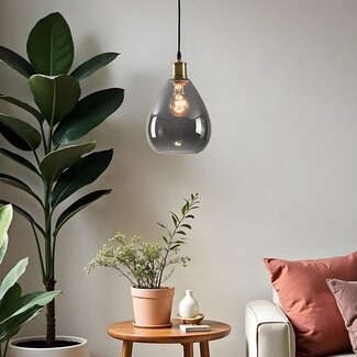 Suspension Verona fumée 1 lumière - verre lisse en forme de larme