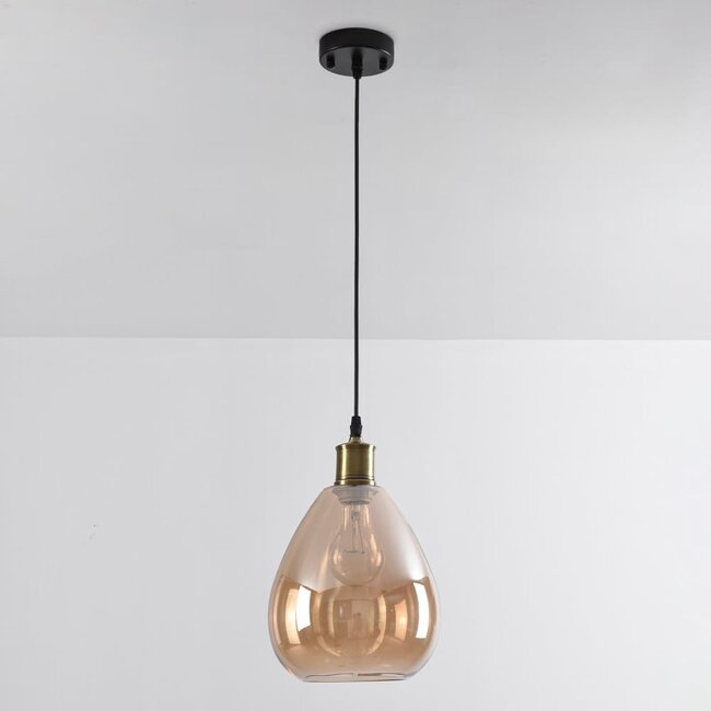Suspension Verona 1 lumière ambre - verre uni en forme de goutte