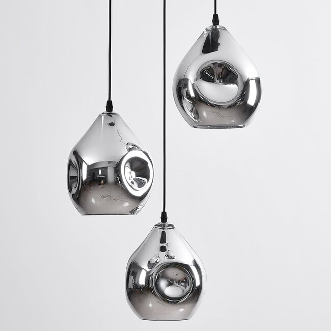 Suspension design Frank 3 lumières en verre fumé et effet miroir