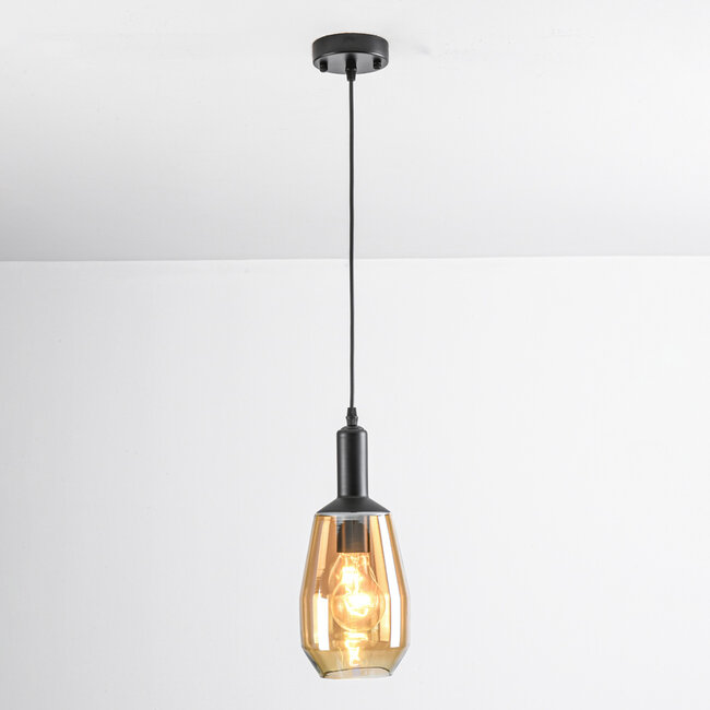 Suspension à 1 lumière verre ambré Mala - verre oblong