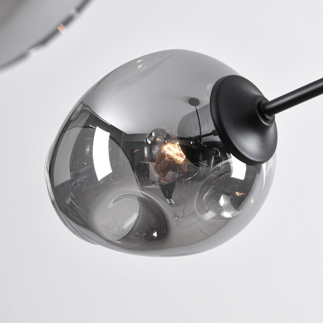 Suspension design 5 lumières en noir avec verre fumé - Thalia