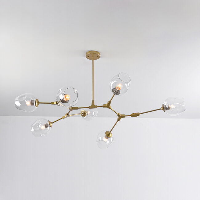 Suspension design 7 lumières en doré avec verre transparent - Melody