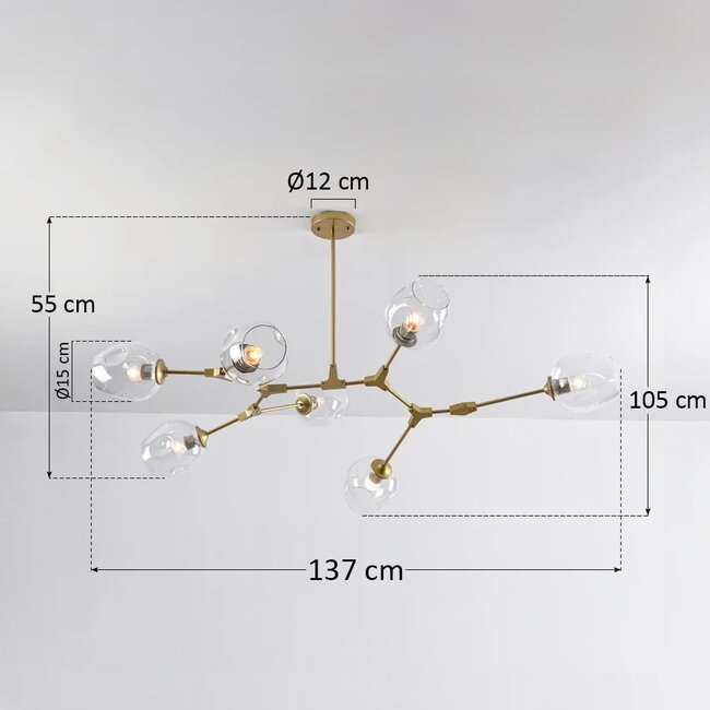 Suspension design 7 lumières en doré avec verre transparent - Melody