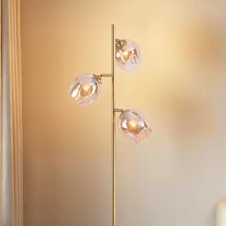 Lampadaire Melissa 3 lumières en doré et verre ambré