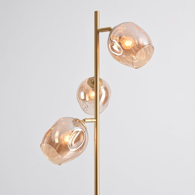 Lampadaire Melissa 3 lumières en doré et verre ambré