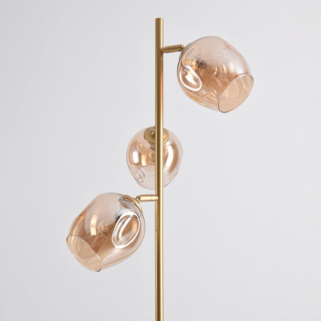 Lampadaire Melissa 3 lumières en doré et verre ambré