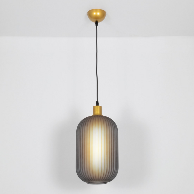 Lampe suspendue rétro en verre gris strié - Doran