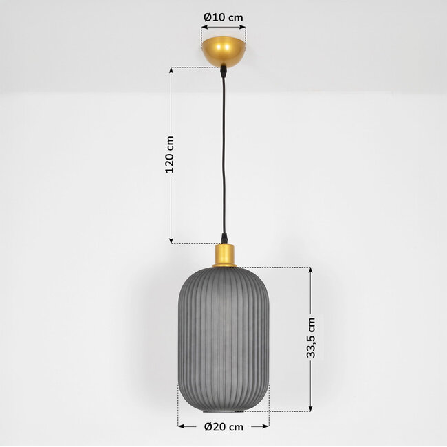 Lampe suspendue rétro en verre gris strié - Doran