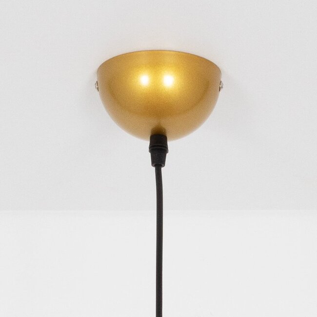 Suspension rétro Doran en verre nervuré - gris et doré