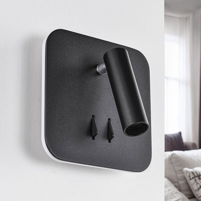 Applique carrée avec plaque murale éclairée et spot rotatif - Sofian