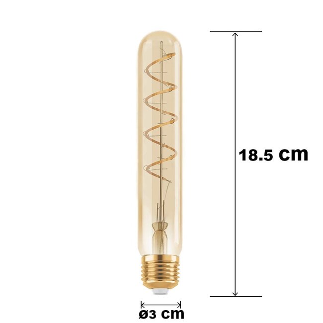 Ampoule E27 dimmable en forme de tube ambré avec spirale, 18,5 cm, 4W, 1600K