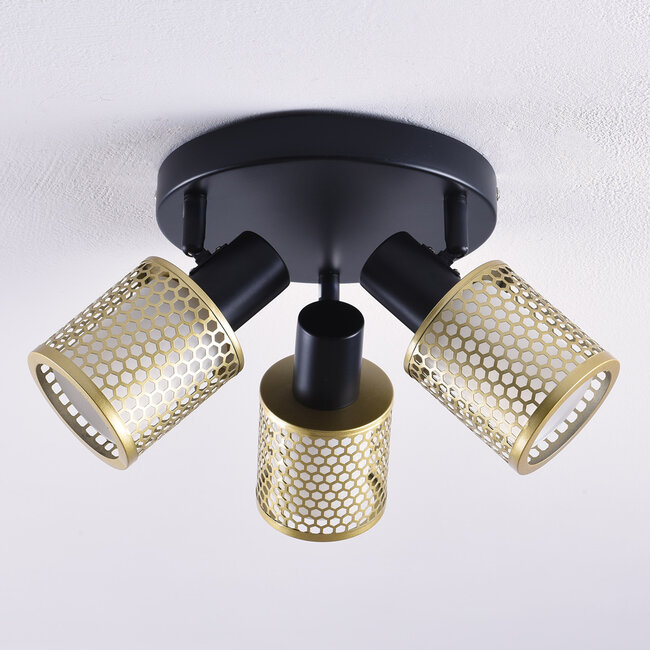 Plafonnier design noir avec or, 3 lumières - Gull