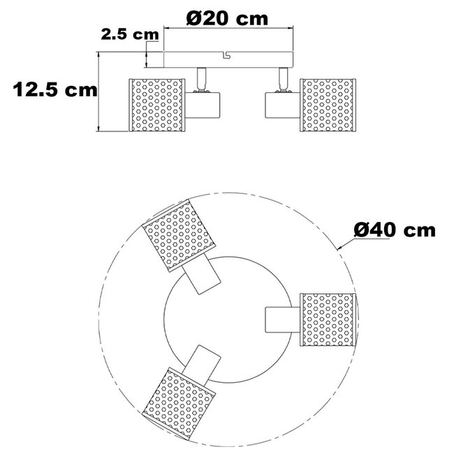 Plafonnier design noir avec or, 3 lumières - Gull