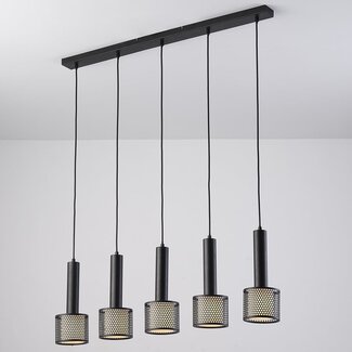 Suspension Fosco 5 lumières - noir mat en nid d'abeille