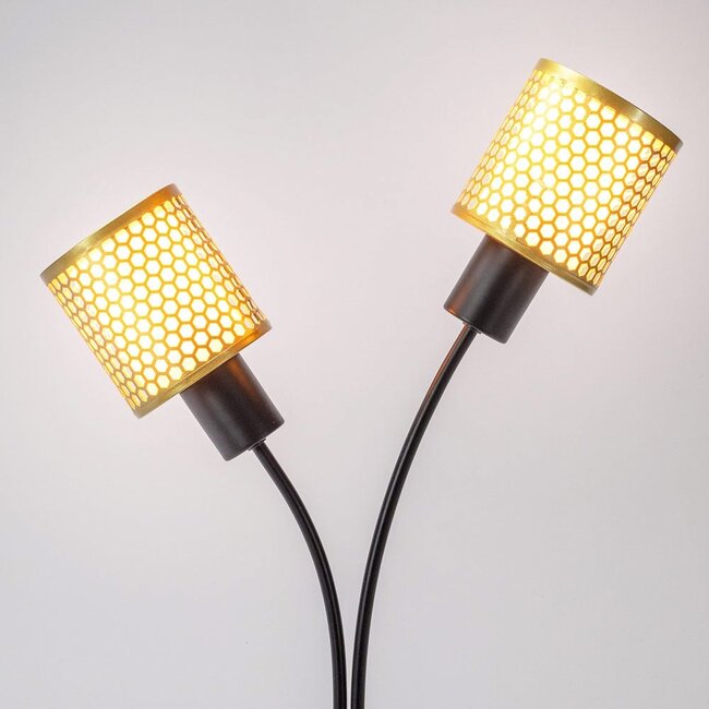 Lampe de table luxueuse Altin 2 lumières en noir à abat-jour doré nid d'abeille