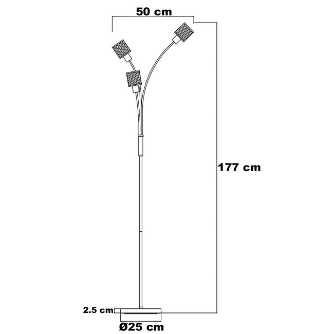 Lampadaire minimaliste, 3 lumières - Guld