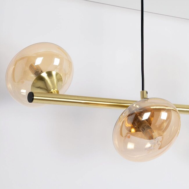 Suspension Soikea 4 lumières - doré avec globes en verre ambré