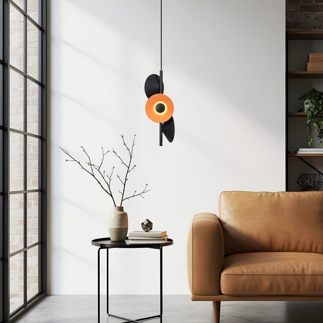 Suspension moderne à 3 lumières Jinte - noire et orange