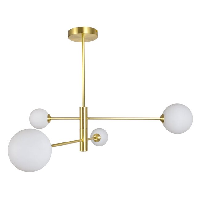 Plafonnier Stiri 4 lumières - doré avec globes en verre opalin