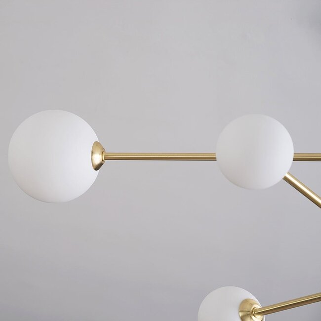 Plafonnier Sest 6 lumières - doré avec globes en verre opalin