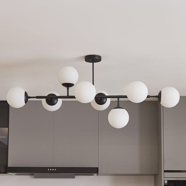 Plafonnier design Osem avec boules en verre blanc laiteux - noir