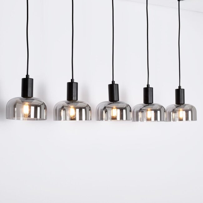 Suspension Cinza 5 lumières en verre fumé à effet miroir
