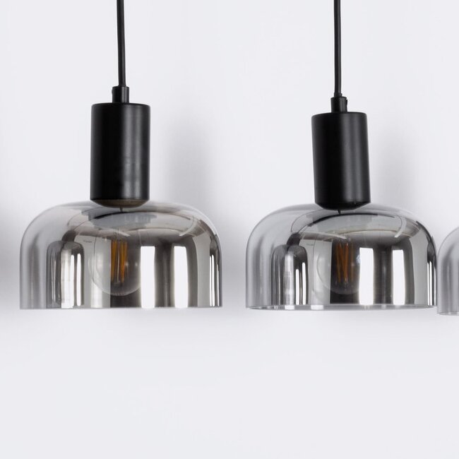 Suspension Cinza 5 lumières en verre fumé à effet miroir