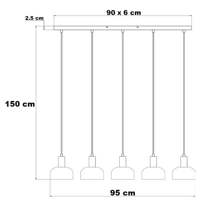 Lampe suspendue en verre fumé et effet miroir, 5 lumières - Cinza