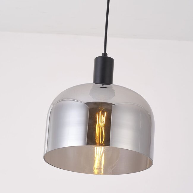 Suspension Apvali en verre fumé gris - noir mat