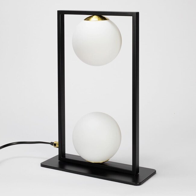 Lampe de table noire à 2 lumières avec verre blanc laiteux - Duas