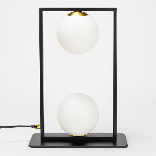 Lampe de table noire à 2 lumières avec verre blanc laiteux - Duas