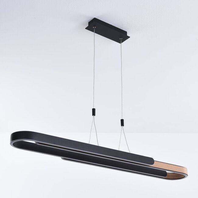 Suspension design Lilia à intensité variable - noir et placage bois