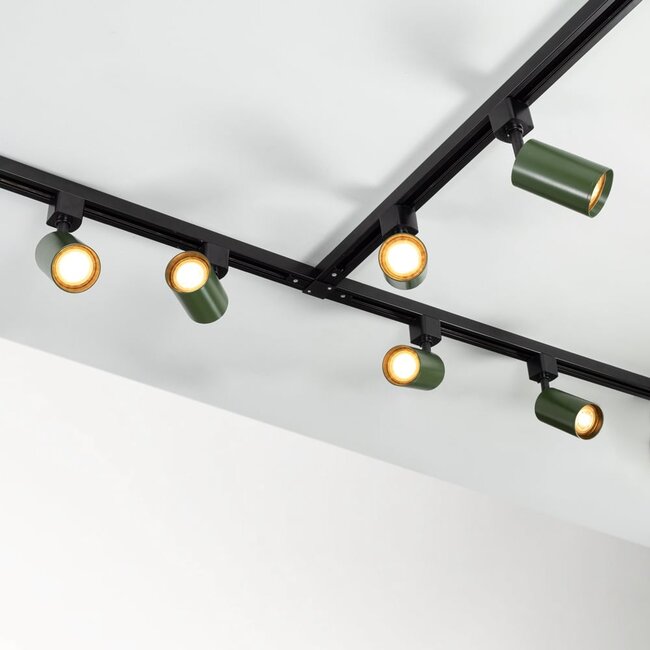 Système de rail monophasé 1,5 mètres Romain noir avec vert olive