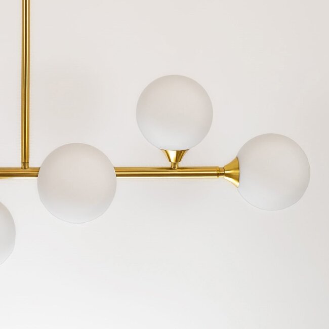 Seconde chance : Plafonnier design Aster 6 lumières en doré et verre blanc laiteux
