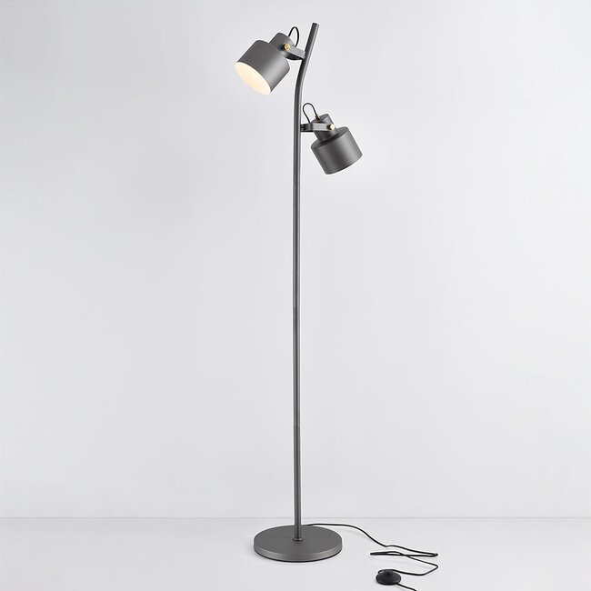 Lampadaire 2 lumières gris avec spots inclinables - William