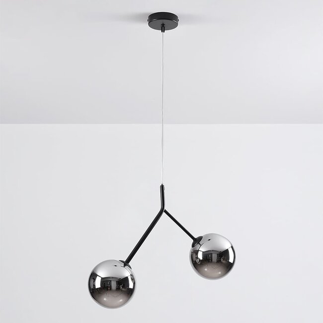 Suspension asymétrique à 2 lumières Dexter - verre fumé effet miroir, noir