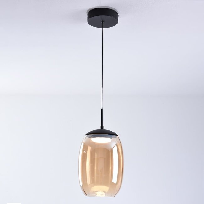 Lampe suspendue Novi avec gradation à 3 niveaux et verre ambré