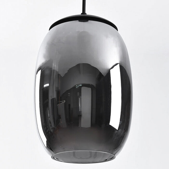 Lampe suspendue noire Nadine avec verre gris fumé et gradation à 3 niveaux