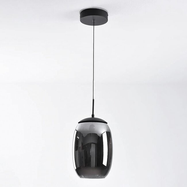 Lampe suspendue noire Nadine avec verre gris fumé et gradation à 3 niveaux