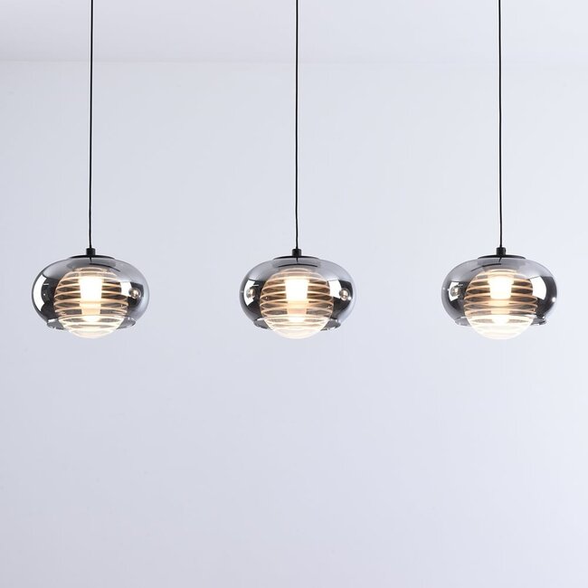 Suspension Vive en verre fumé et LED dimmables à 3 niveaux