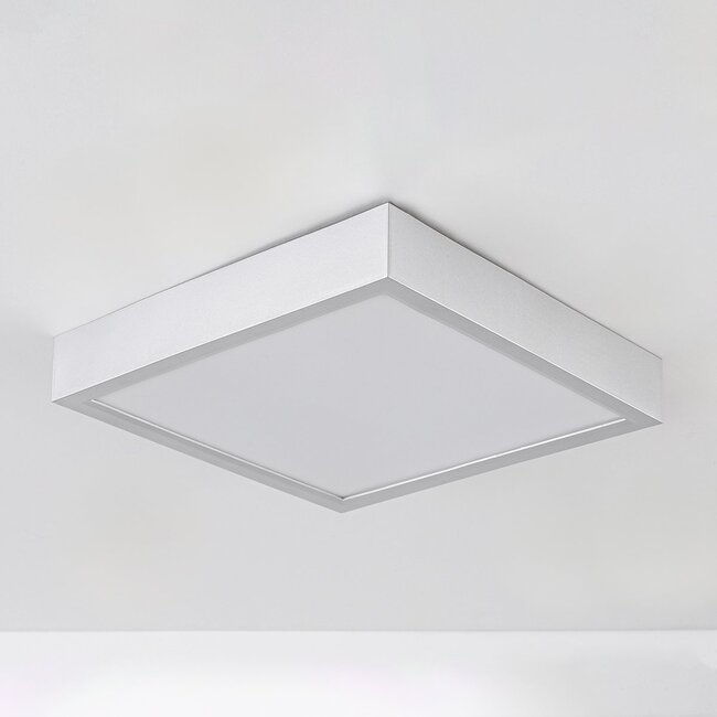 Plafonnier carré Joelle à abat-jour blanc laiteux, variateur à 3 niveaux