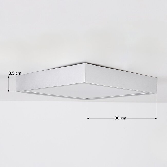 Plafonnier carré Joelle à abat-jour blanc laiteux, variateur à 3 niveaux