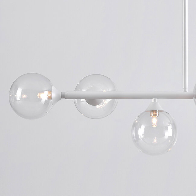 Lampe suspendue Aster avec cadre blanc et boules en verre transparent