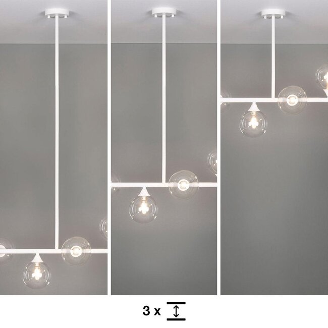 Suspension Aster 6 lumières - cadre blanc avec globes transparents