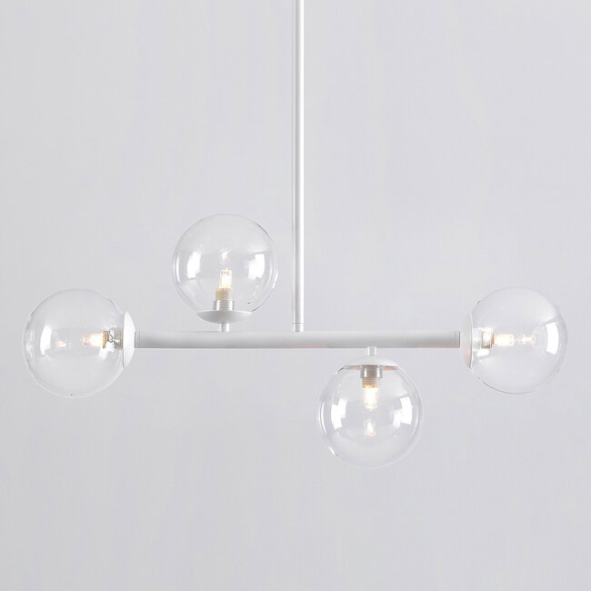 Lampe suspendue Asun avec cadre blanc et sphères en verre transparent