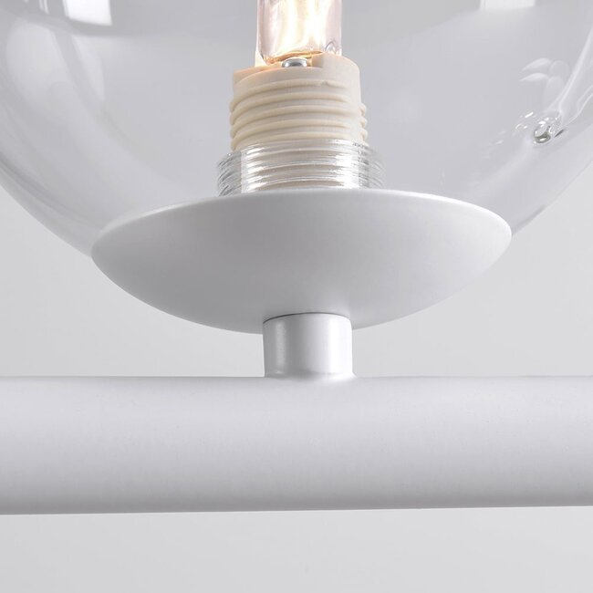 Lampe suspendue Asun avec cadre blanc et sphères en verre transparent