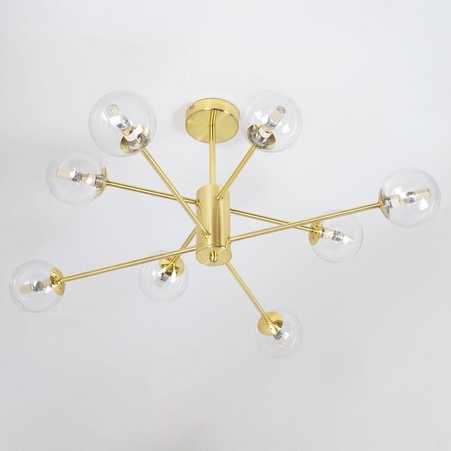 Plafonnier Idaho 8 lumières - doré sable avec globes transparents