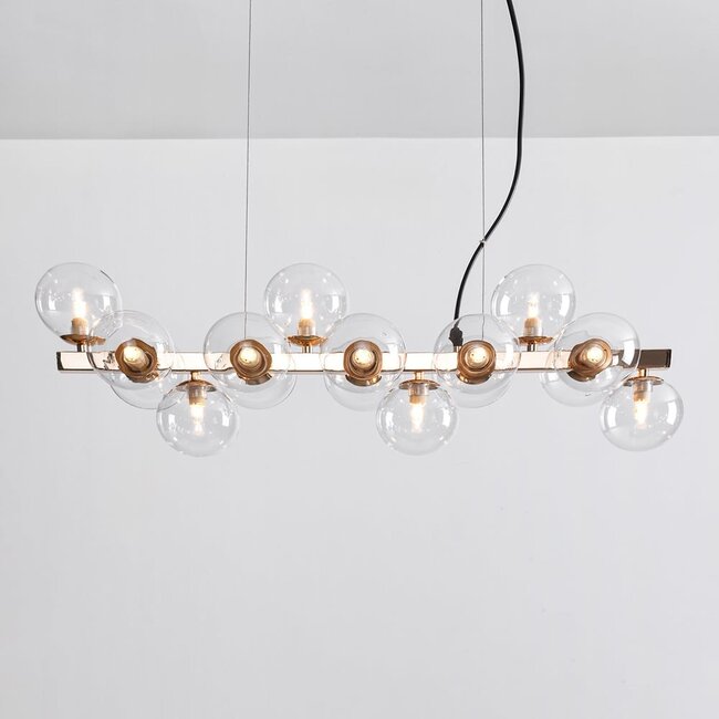 Suspension Sunita 16 lumières en verre transparent - doré